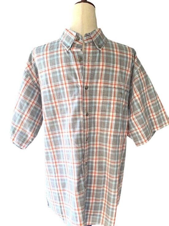 Wrangler PLAID Rugged Wear Mens Short Sleeve Shirt Large Wrinkle Resist Button D - Picture 1 of 6